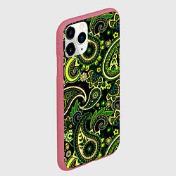 Чехол iPhone 11 Pro матовый Ярко зеленые славянские узоры, цвет: 3D-малиновый — фото 2