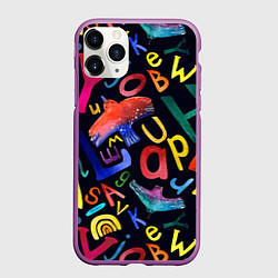 Чехол iPhone 11 Pro матовый Буквы английского алфавита, цвет: 3D-фиолетовый