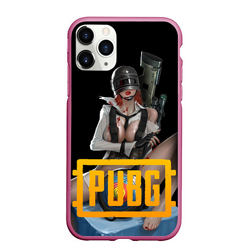 Чехол iPhone 11 Pro матовый PUBG 18 спина / 3D-Малиновый – фото 1