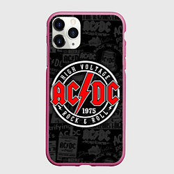 Чехол iPhone 11 Pro матовый AC DC HIGH VOLTAGE, цвет: 3D-малиновый