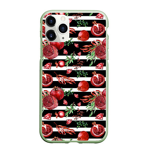 Чехол iPhone 11 Pro матовый Гранаты и рубины на фоне полос / 3D-Салатовый – фото 1