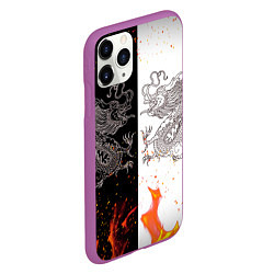 Чехол iPhone 11 Pro матовый Драконы Черный и Белый Огонь, цвет: 3D-фиолетовый — фото 2
