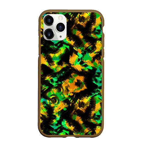 Чехол iPhone 11 Pro матовый Абстрактный желто-зеленый узор / 3D-Коричневый – фото 1