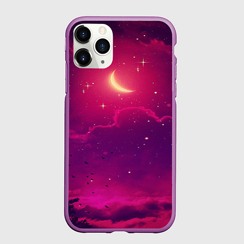 Чехол iPhone 11 Pro матовый СКАЗОЧНАЯ НОЧЬ 2 КРАСНЫЙ / 3D-Фиолетовый – фото 1