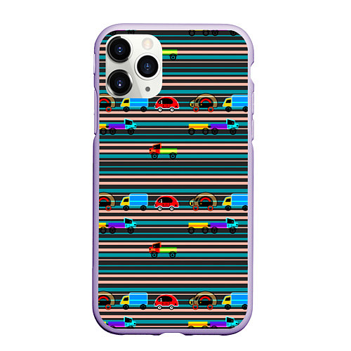 Чехол iPhone 11 Pro матовый Детский полосатый узор / 3D-Светло-сиреневый – фото 1