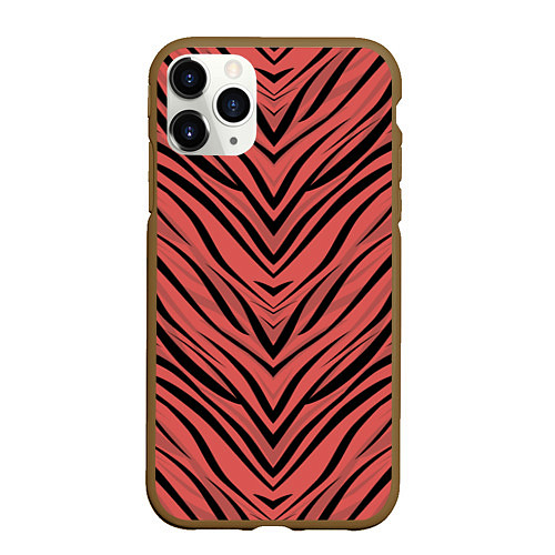 Чехол iPhone 11 Pro матовый Полосатый тигровый узор / 3D-Коричневый – фото 1
