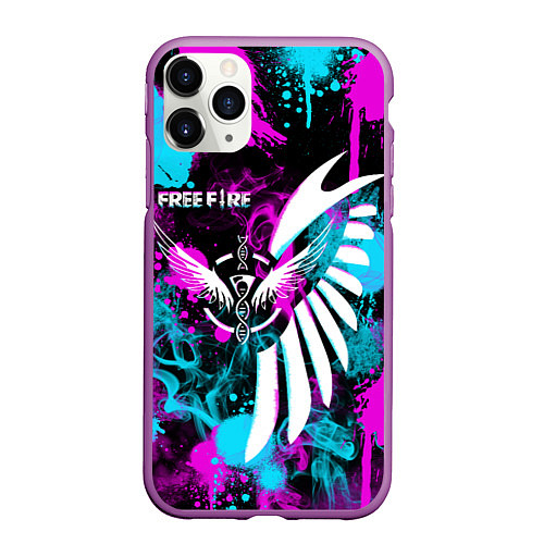 Чехол iPhone 11 Pro матовый FREE FIRE NEON / 3D-Фиолетовый – фото 1