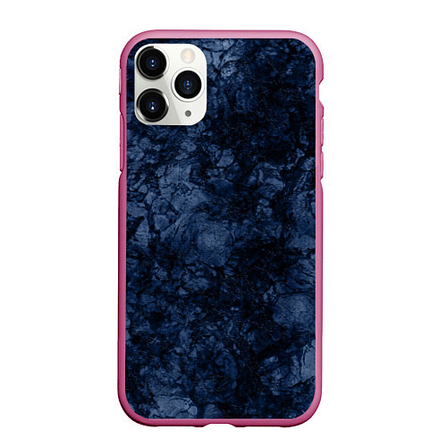 Чехол iPhone 11 Pro матовый Темно-синяя текстура камня / 3D-Малиновый – фото 1