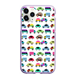 Чехол iPhone 11 Pro матовый Веселые машинки, цвет: 3D-светло-сиреневый