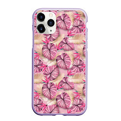Чехол iPhone 11 Pro матовый Розовый тропический узор, цвет: 3D-светло-сиреневый
