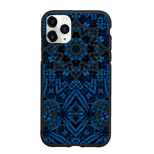 Чехол iPhone 11 Pro матовый Черно-синяя мандала / 3D-Черный – фото 1