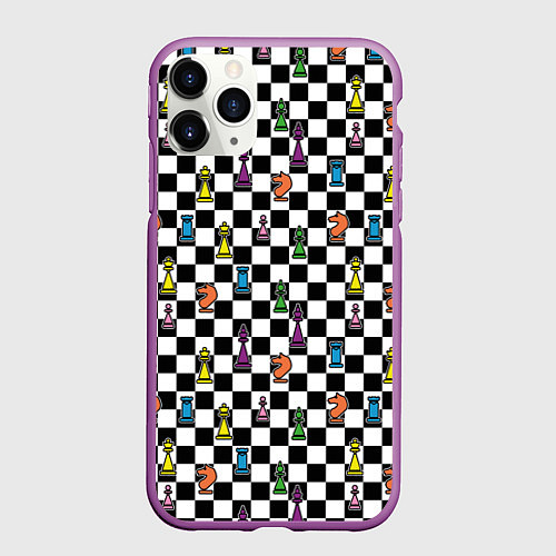 Чехол iPhone 11 Pro матовый Яркая шахматная доска / 3D-Фиолетовый – фото 1