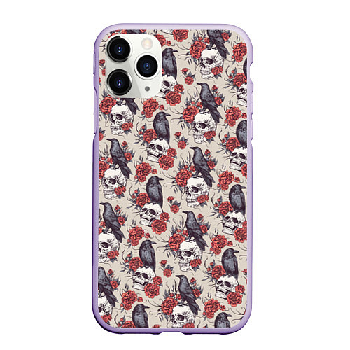 Чехол iPhone 11 Pro матовый Skull raven / 3D-Светло-сиреневый – фото 1