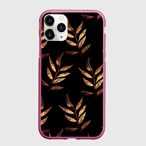 Чехол iPhone 11 Pro матовый Золотисто-красные листья / 3D-Малиновый – фото 1