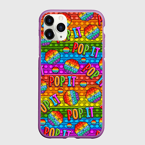 Чехол iPhone 11 Pro матовый POP IT SMILE ПОП ИТ ПУПЫРКА / 3D-Фиолетовый – фото 1