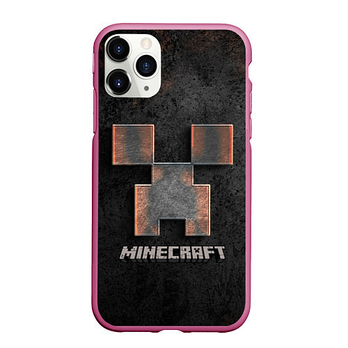 Чехол iPhone 11 Pro матовый MINECRAFT TEXTURE IRON / 3D-Малиновый – фото 1