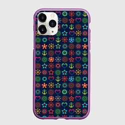 Чехол iPhone 11 Pro матовый Морской разноцветный узор