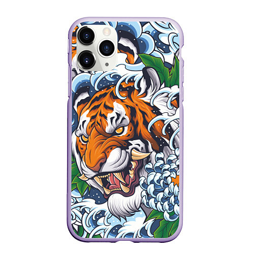 Чехол iPhone 11 Pro матовый Тигр / 3D-Светло-сиреневый – фото 1