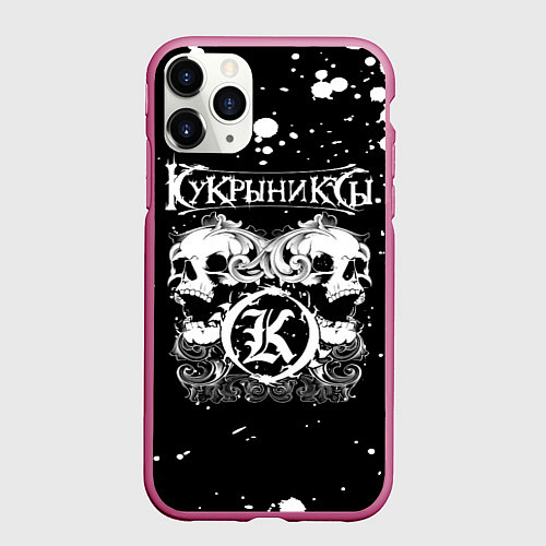 Чехол iPhone 11 Pro матовый Кукрыниксы черепа / 3D-Малиновый – фото 1