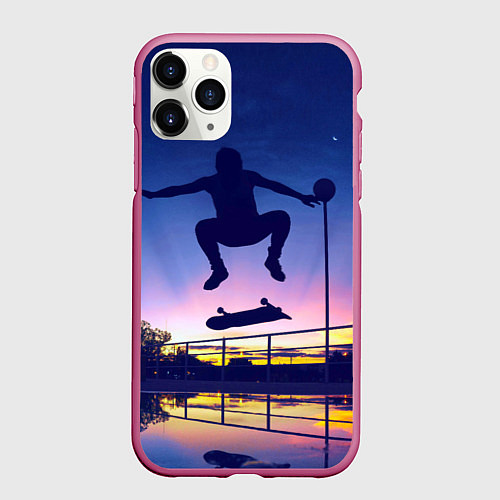Чехол iPhone 11 Pro матовый Skateboarding / 3D-Малиновый – фото 1