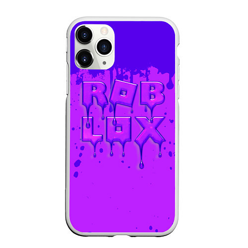 Чехол iPhone 11 Pro матовый ROBLOX ФИОЛЕТОВЫЕ ПОДТЕКИ / 3D-Белый – фото 1