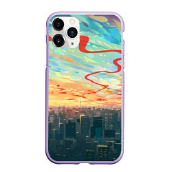 Чехол iPhone 11 Pro матовый Токио красками, цвет: 3D-светло-сиреневый