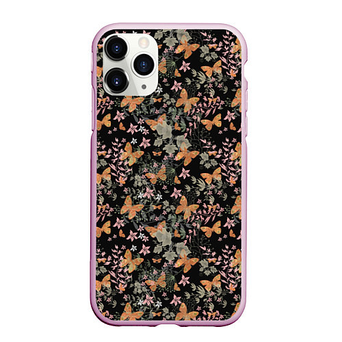 Чехол iPhone 11 Pro матовый Ретро узор Бабочки / 3D-Розовый – фото 1
