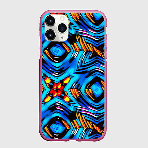 Чехол iPhone 11 Pro матовый Желто-синий абстрактный узор / 3D-Малиновый – фото 1