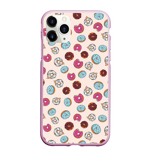 Чехол iPhone 11 Pro матовый Пончики донаты паттерн / 3D-Розовый – фото 1