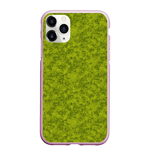 Чехол iPhone 11 Pro матовый Зеленый мраморный узор / 3D-Розовый – фото 1