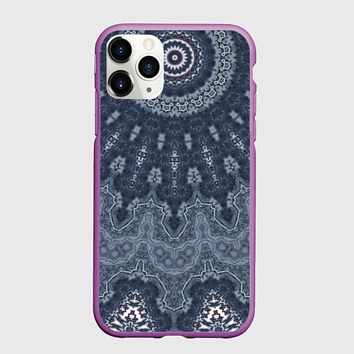 Чехол iPhone 11 Pro матовый Серый восточный орнамент мандала / 3D-Фиолетовый – фото 1