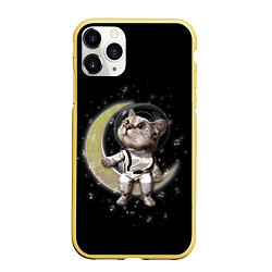 Чехол iPhone 11 Pro матовый КОТИК НА ЛУНЕ, цвет: 3D-желтый