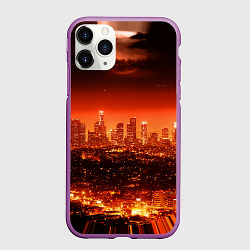 Чехол iPhone 11 Pro матовый Закат в Нью Йорке / 3D-Фиолетовый – фото 1