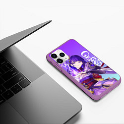 Чехол iPhone 11 Pro матовый Genshin Impact, Сёгун Райдэн, цвет: 3D-фиолетовый — фото 2