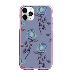 Чехол iPhone 11 Pro матовый Голубые розы, цвет: 3D-розовый