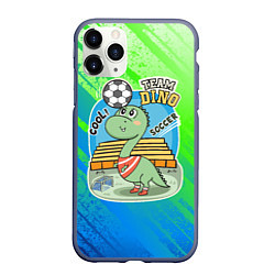 Чехол iPhone 11 Pro матовый Динозаврик футболист, цвет: 3D-серый