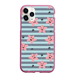 Чехол iPhone 11 Pro матовый Smiling Stars, цвет: 3D-малиновый