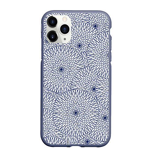 Чехол iPhone 11 Pro матовый БЕЛЫЕ ХРИЗАНТЕМЫ ПАТТЕРН / 3D-Серый – фото 1