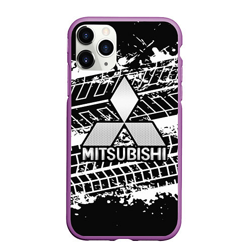 Чехол iPhone 11 Pro матовый MITSUBISHI СЛЕДЫ ШИН / 3D-Фиолетовый – фото 1