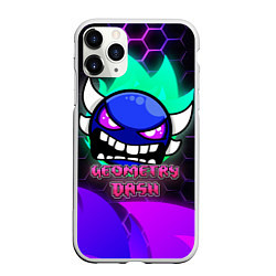 Чехол iPhone 11 Pro матовый Geometry Dash Neon, цвет: 3D-белый