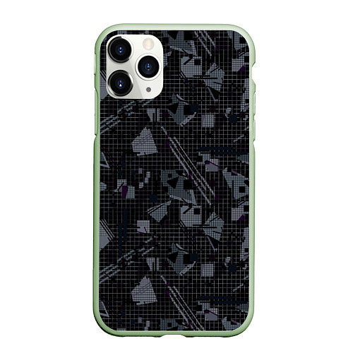 Чехол iPhone 11 Pro матовый Темный серый узор мемфис / 3D-Салатовый – фото 1