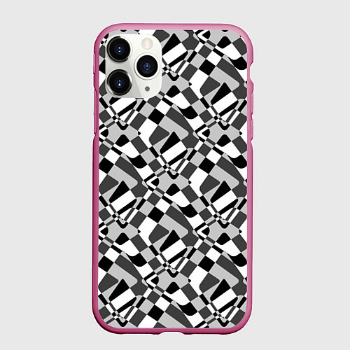 Чехол iPhone 11 Pro матовый Черно-белый абстрактный узор / 3D-Малиновый – фото 1