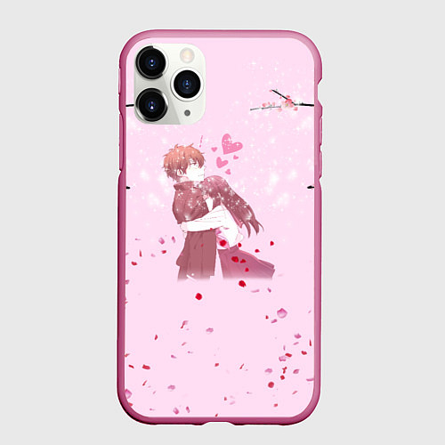 Чехол iPhone 11 Pro матовый Аниме Объятия Любовь Пара / 3D-Малиновый – фото 1