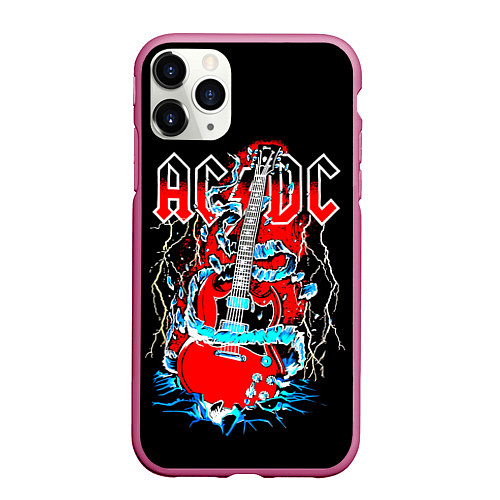 Чехол iPhone 11 Pro матовый ACDC гитара / 3D-Малиновый – фото 1