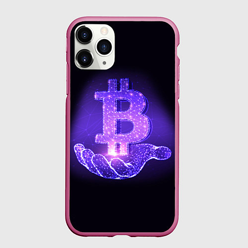 Чехол iPhone 11 Pro матовый BITCOIN IN HAND БИТКОИН / 3D-Малиновый – фото 1