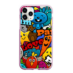 Чехол iPhone 11 Pro матовый LOVE PEACE PARTY Z, цвет: 3D-розовый