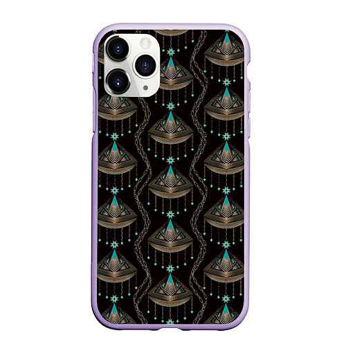 Чехол iPhone 11 Pro матовый Трехцветный арт деко / 3D-Светло-сиреневый – фото 1