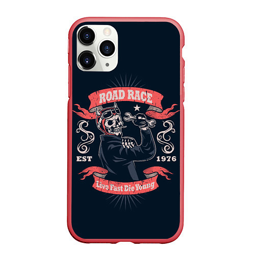 Чехол iPhone 11 Pro матовый Скелет механик / 3D-Красный – фото 1