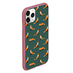 Чехол iPhone 11 Pro матовый Лисы паттерн, цвет: 3D-малиновый — фото 2