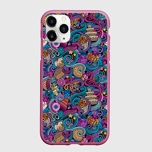 Чехол iPhone 11 Pro матовый День Рождения / 3D-Малиновый – фото 1